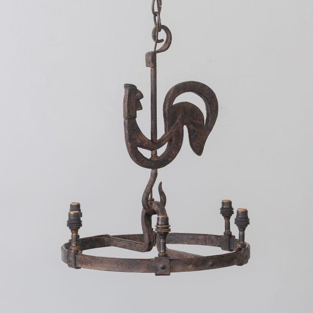 1950s Wrought Iron Rooster Chandelier by Jean Touret for Atelier Marolles For Sale In Los Angeles - Image 6 of 14