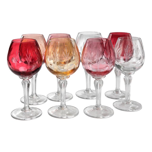 Vintage Colored Crystal Glasses, 1970s, Set of 8 For Sale
