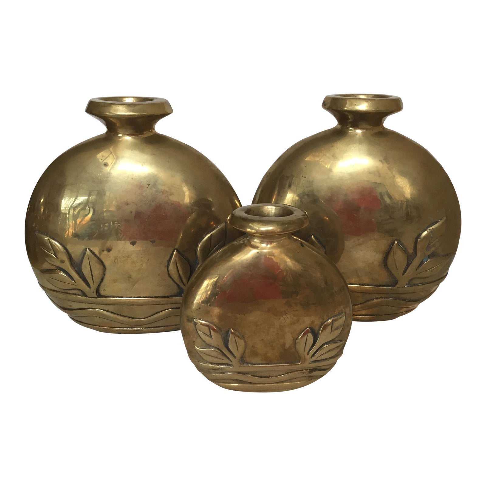 VintageTrio of Heavy Brass Vases Chairish