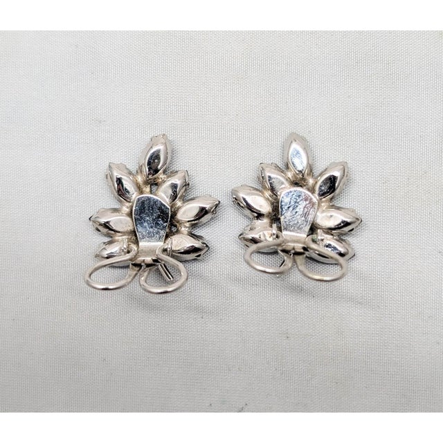 Metal Vintage Signed Napier Blue Ombre Rhinestone Leaf Clip Earrings- 2 Pieces For Sale - Image 7 of 7