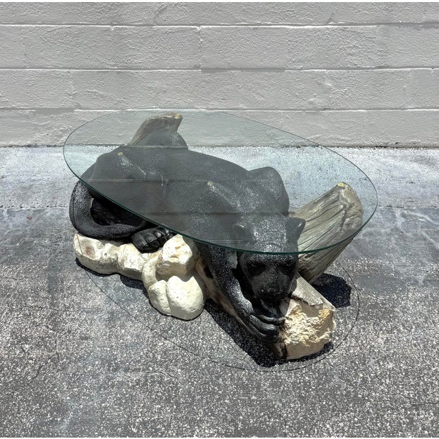Mid 20th Century Vintage MCM Resin Crouching Cat/Black Panther Coffee Table For Sale - Image 5 of 9
