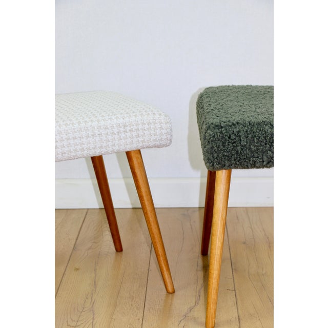 Textile High Stool in Green Olive Boucle Lamb For Sale - Image 7 of 8