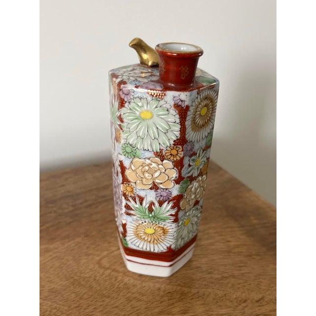 Terra Cotta 1950s Kutani Hanazume Whistling Bird Sake Bottle For Sale - Image 8 of 10