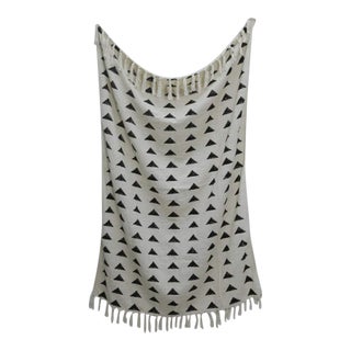 Contemporary Cotton Handwoven Block Printed Throw Blanket For Sale