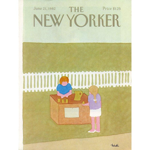 Original vintage New Yorker magazine cover from June 21, 1982 featuring a Lemonade Stand theme. Cover illustration by...