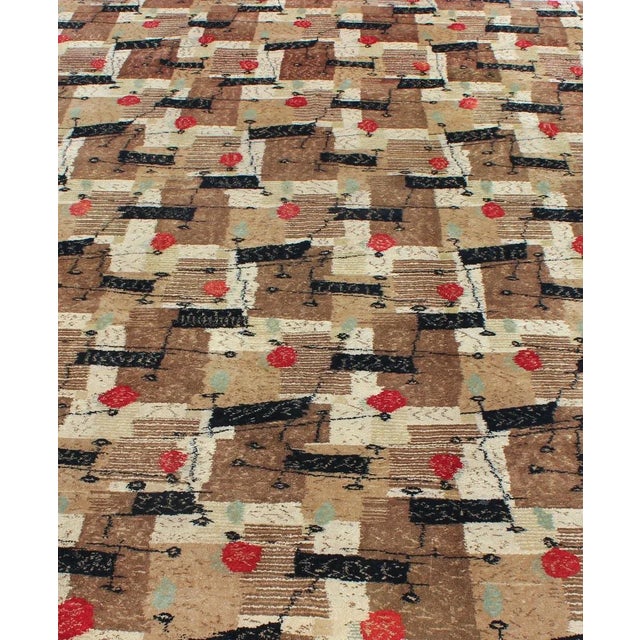 Mid 20th Century Mid 20th Century Mid-Century Modern Rug With Jagged Stripes and Block Design in Brown and Red For Sale - Image 5 of 12