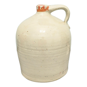 Large Vintage Clay Beige Glazed Whiskey Jug