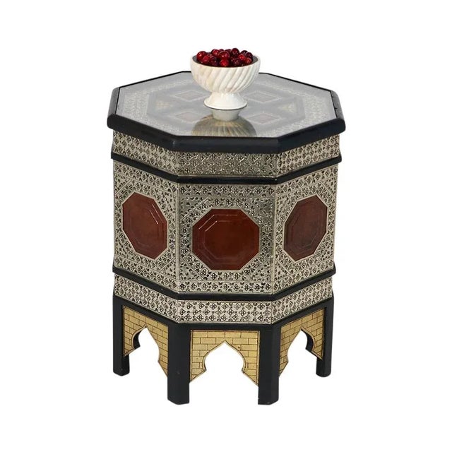 Moroccan Moroccan Metal & Leather Side Table For Sale - Image 3 of 7