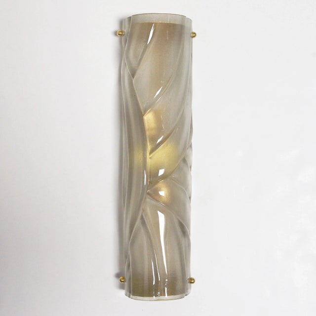 Italian modern art deco style wall light or flush mount shown in smoky Murano glass hand blown to create a stylish wrapped...