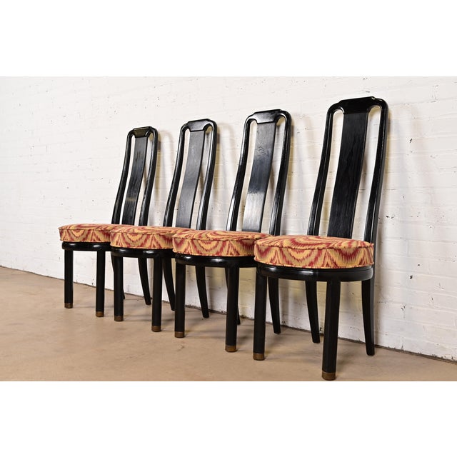 Henredon Henredon Hollywood Regency Chinoiserie Ebonized Walnut High Back Dining Chairs, Set of Four For Sale - Image 4 of 13