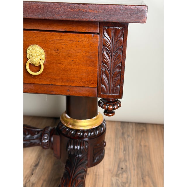 Wood New York Classical Revival Carved Mahogany Double-Pedestal Library Table, Labeled Ernest F. Hagen, Circa 1890–1925 For Sale - Image 7 of 13