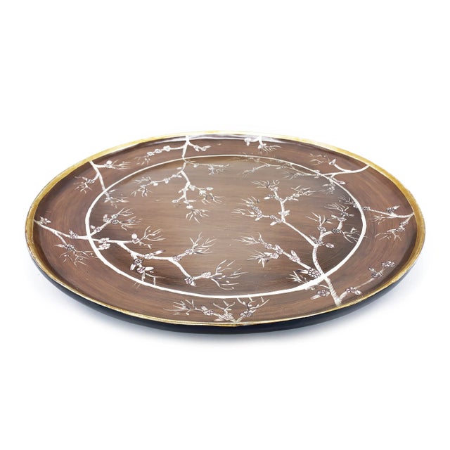 Mid-Century Modern Vintage Oversized Decorative Hand Painted Wooden Japanese Bowl For Sale - Image 3 of 4