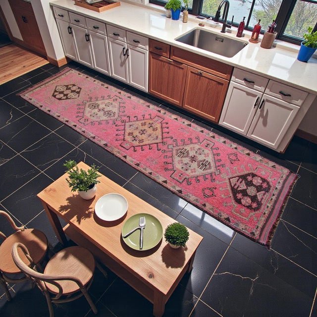 Mid-Century Modern Pink Kurdish Runner Rug. Hand-Knotted Tribal Turkish Runner - 3′3″ × 12′ For Sale - Image 3 of 15