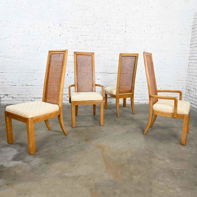 Late 20th Century Modern Campaign Style Dining Chairs Light Wood & Cane by American of Martinsville, Set of 4 For Sale - Image 16 of 16