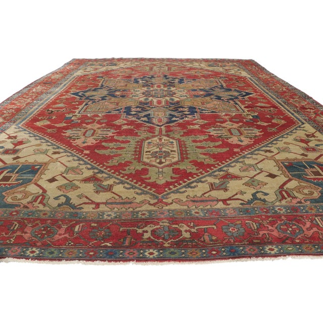 Rustic Antique Persian Serapi Rug, 09'05 X 12'04 For Sale - Image 3 of 8