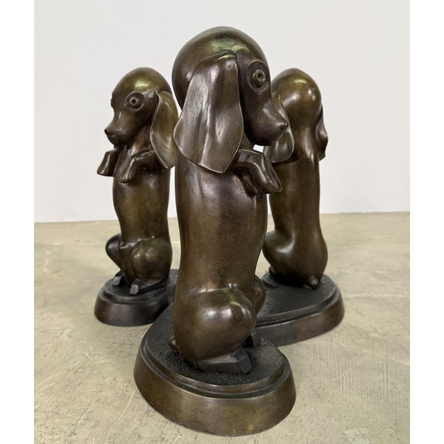 Late 20th Century Late 20th Century Bronze Dachshund Table Base – Sculptural Dog Coffee Table or Side Table - 18"h For Sale - Image 5 of 7