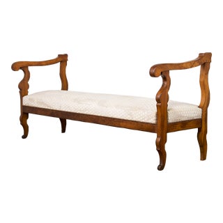 Antique Country French Provincial Upholstered Walnut Bench For Sale