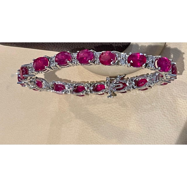 24 Carat Ruby & 1 Carat Diamond Affordable Tennis Bracelet 14 Karat White Gold For Sale In New York - Image 6 of 18