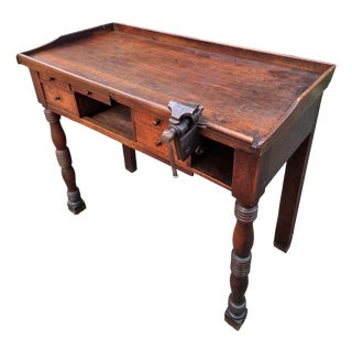 French Watchmakers Workbench with Drawers and Leather Surface, 1900s For Sale