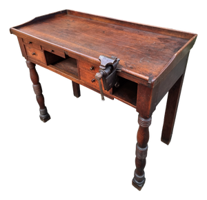 French Watchmakers Workbench with Drawers and Leather Surface, 1900s