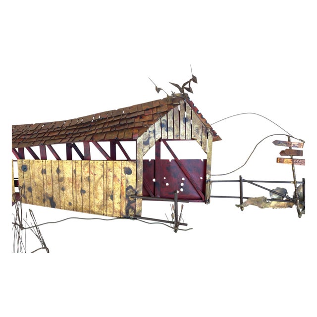 1970s 1970s Curtis Jere Signed Wall Sculpture – Covered Bridge With Row Boat & Scenic Detailing For Sale - Image 5 of 17