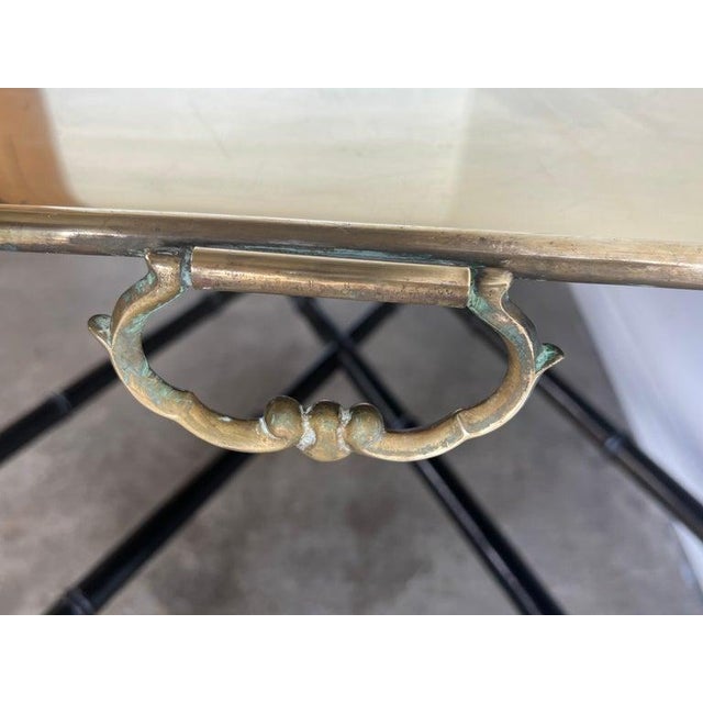 Black Antique Brass Tray Table on Black Chinoiserie Base, 20th Century For Sale - Image 8 of 18