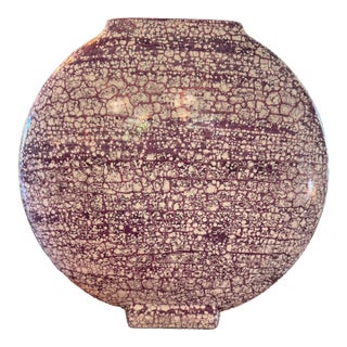 Large Italian Purple and White "Splatter Paint" Ceramic Flat Vase For Sale