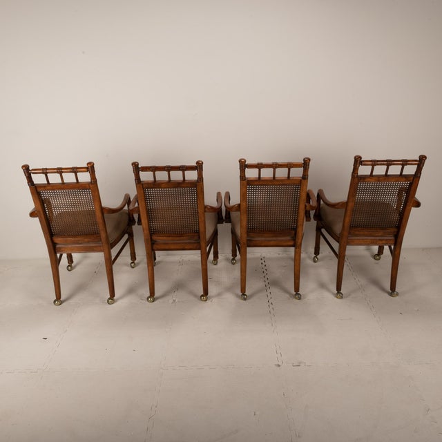 1970s Vintage Stanley Furniture Co. Faux Bamboo Cane Back Rolling Arm Chairs - Set of 4 For Sale - Image 12 of 12