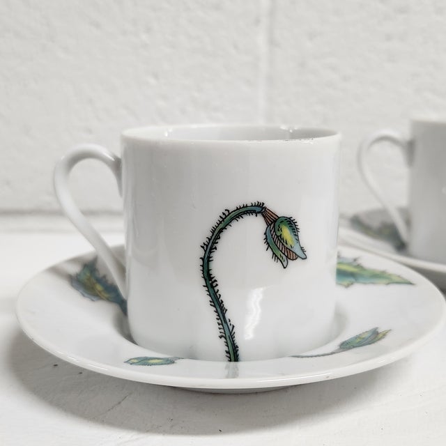 Ceramic Taste Setter Collection Botanical Poppy Demitasse Cups & Saucers — Set of 4, Garden-Inspired Floral Porcelain For Sale - Image 7 of 9