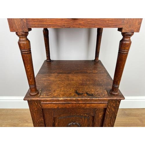 Metal Bedside Tables in Carved Oak with Marble Top, Set of 2 For Sale - Image 7 of 14