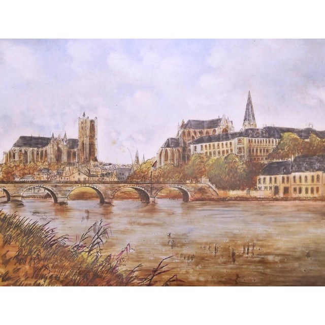 French 19th Century French Porcelain Painting of the City of Auxerre in Carved Frame For Sale - Image 3 of 11