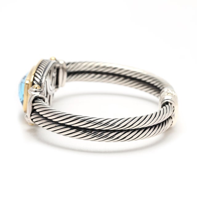 Modern David Yurman Large Blue Topaz Bangle Bracelet, Sterling Silver & 18k Yellow Gold For Sale - Image 3 of 5