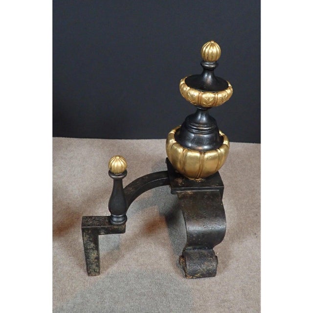 Late 19th Century Late 19th Century Gilt Bronze and Iron Regency Andirons/Chenets - A Pair For Sale - Image 5 of 9