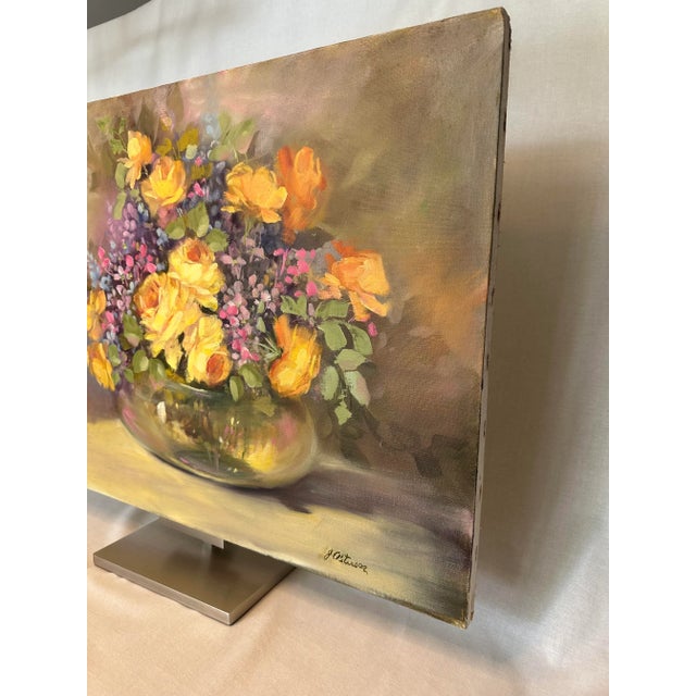Textile French Impressionist Floral Still Life Original Oil Painting on Canvas For Sale - Image 7 of 10