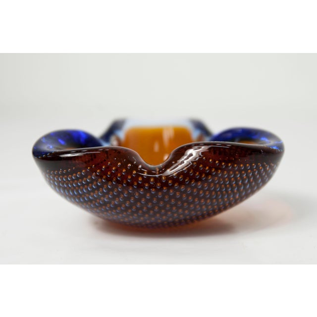 Blue Orange, Blue and Clear Bubble Murano Glass Ashtray, 1960 For Sale - Image 8 of 15