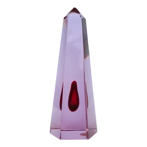 Murano Purple Red Core Italian Art Glass Color Changing Obelisk Pyramid Vintage Paperweight Sculpture