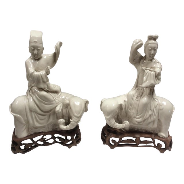 Antique Chinese Blanc De Chine Porcelain Figures - a Pair For Sale