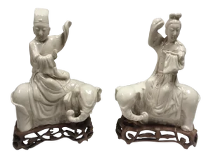 Antique Chinese Blanc De Chine Porcelain Figures - a Pair
