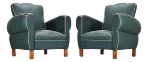 Pair of 20th Century French Art Deco Period Green Club Chairs
