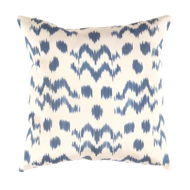 Contemporary Turkish Blue Silk Ikat Pillow For Sale - Image 4 of 4