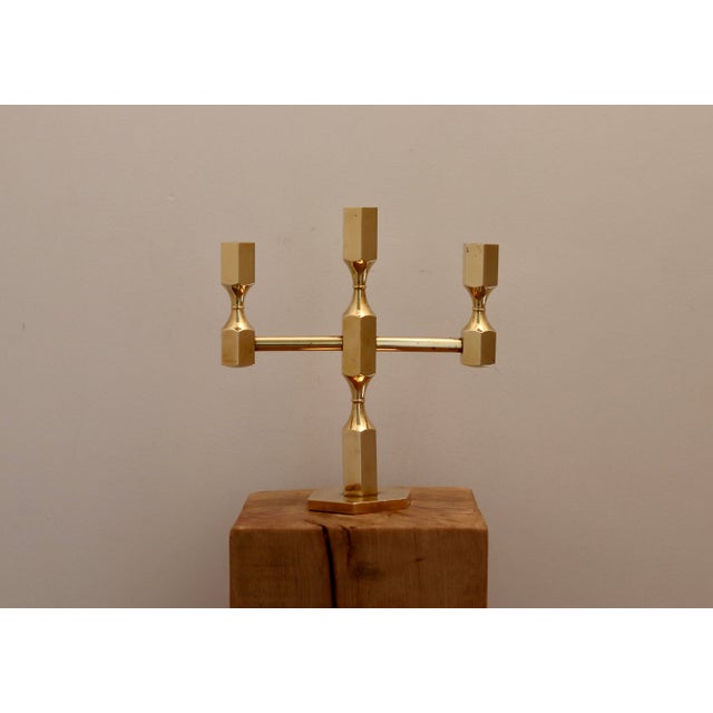 Vintage Swedish Brass 3-Arm Candelabra from Gusum, 1970s For Sale - Image 6 of 8