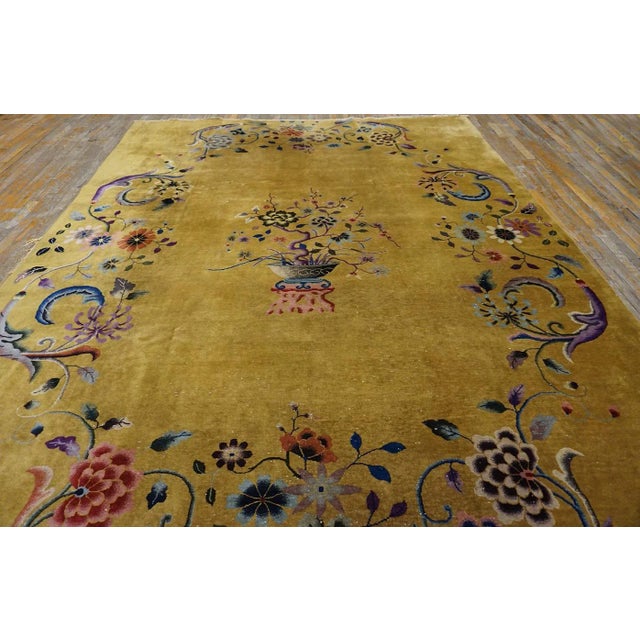 1920s Chinese Art Deco Carpet ( 8'8" x 11'4" - 265 x 345 ) Rectangle 1920s Wool Yellow / Gold Orange Antique Floral...