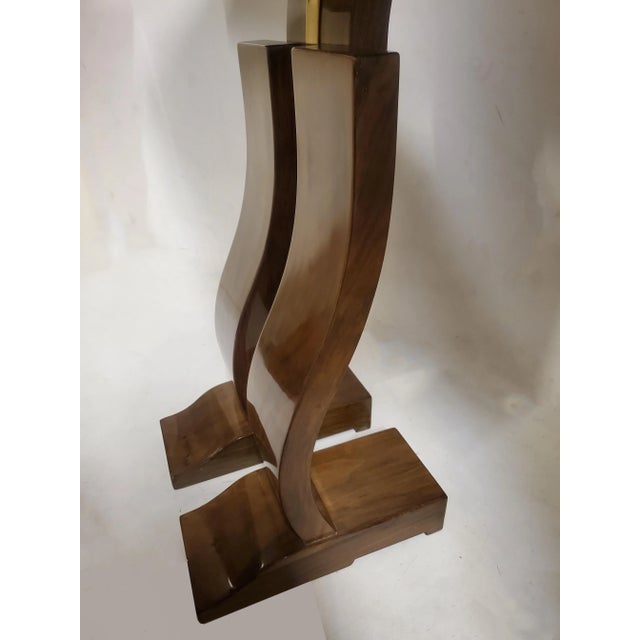 1930s Pair of Original French "L" Curve Walnut and Brass Consoles For Sale - Image 10 of 13