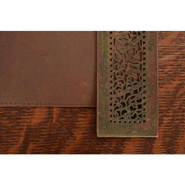 Tiffany Studios New York Grapevine Pattern Bronze Blotter Ends With Leather Desk Blotter For Sale - Image 9 of 13
