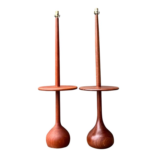 Vintage 1950s MCM Danish Teak Onion Bulb Floor Lamps - A Pair For Sale