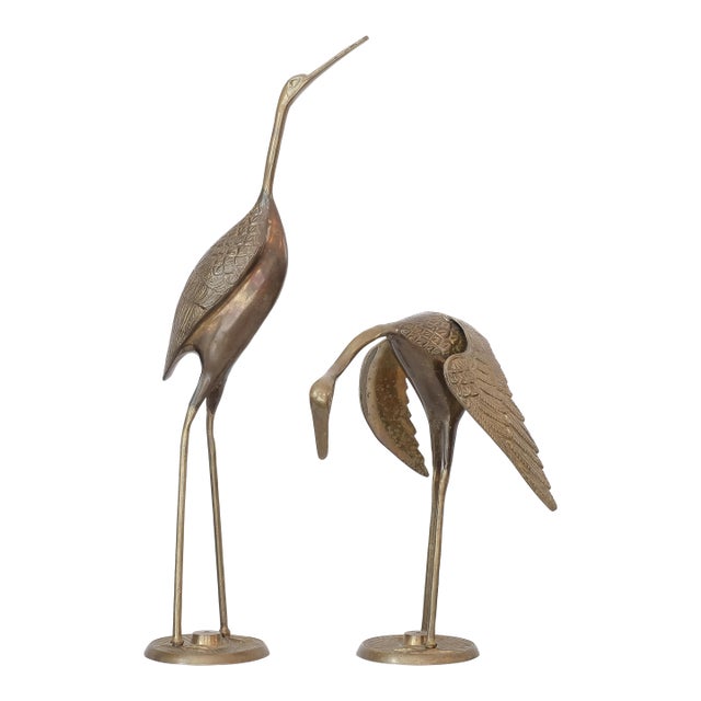 1970s Large Brass Hollywood Regency Crane Pair For Sale
