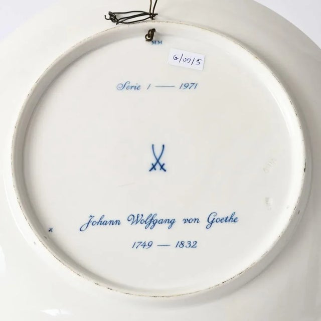 1970s Johann Wolfgang Von Goethe Decorative Plate from Meissen, 1971 For Sale - Image 5 of 6