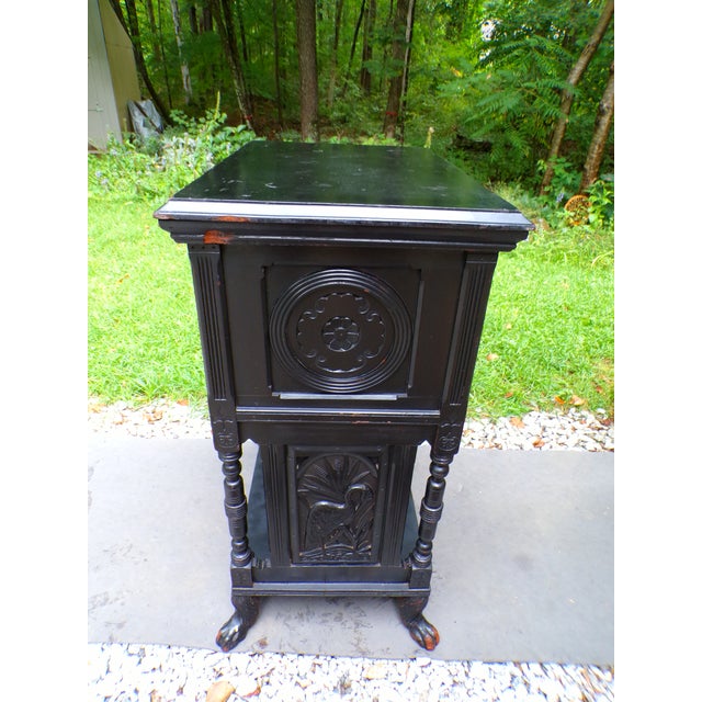 Antique Carved Black Ebonized Aesthetic Movement Victorian Entry Table For Sale - Image 13 of 18