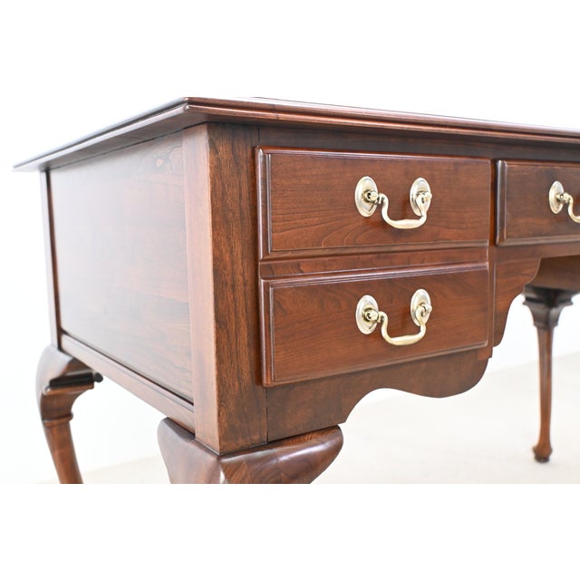 Wood Ethan Allen Queen Anne Solid Cherry Writing Desk With Cabriole Legs For Sale - Image 7 of 12