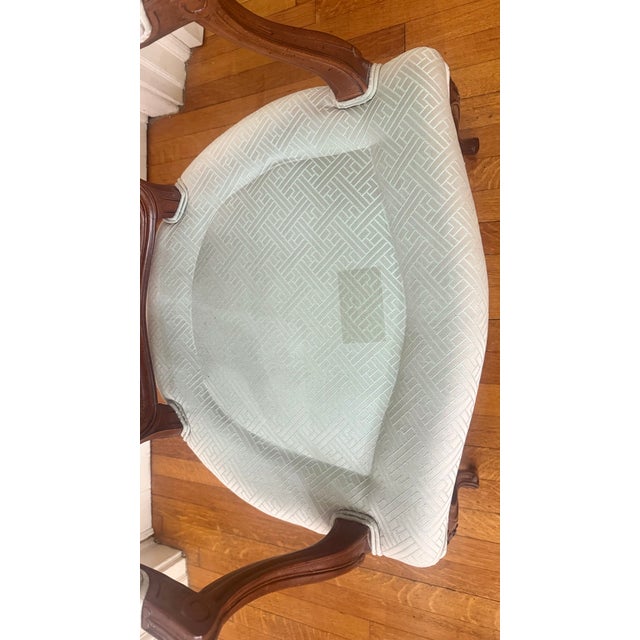 Baby Blue 1990s Louis XV Style Carved Walnut Bergère Armchair With Cane Back, Boston Design Center For Sale - Image 8 of 17